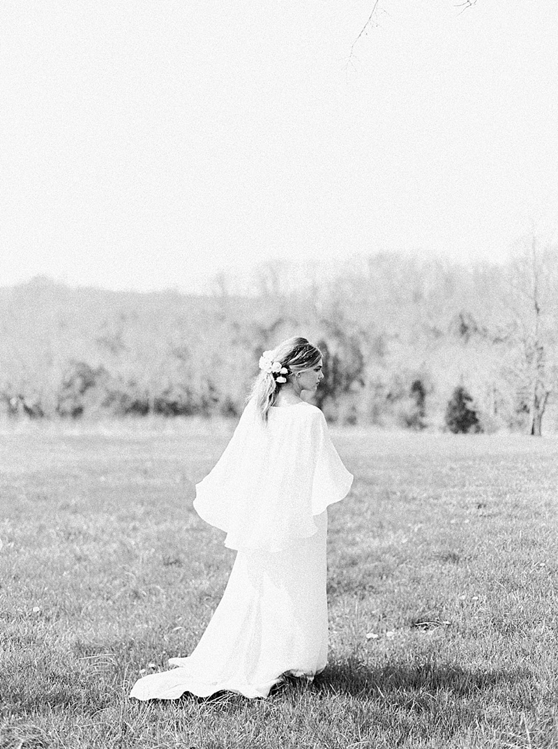 black and white photo of bride 